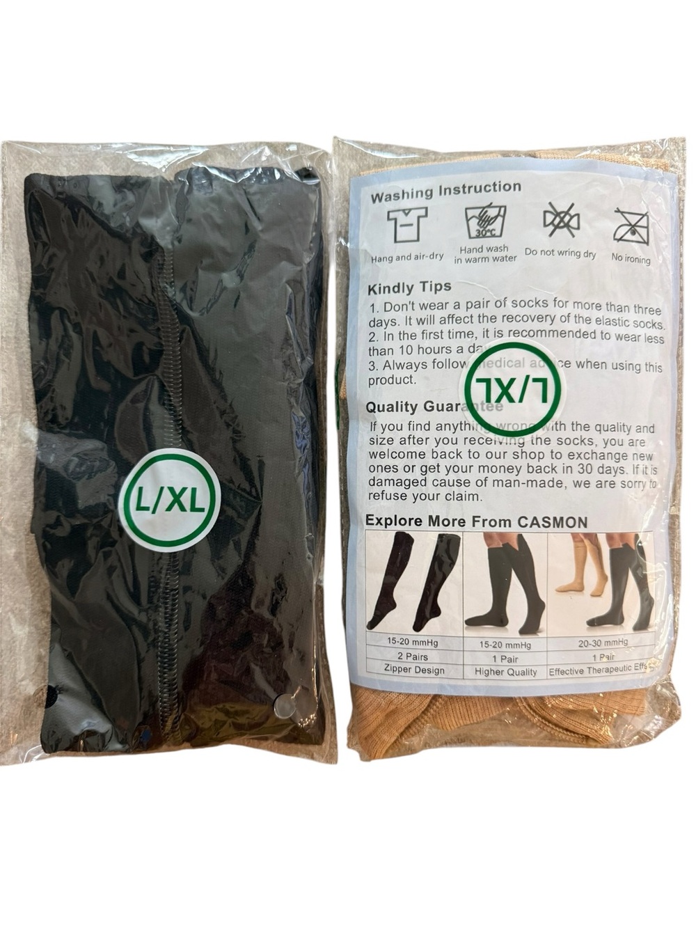 Back-Zip Compression Calf Socks — Black & Beige - Picture 3 of 5